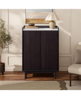 Modi Wenge Accent Cabinet with 2 Doors, Open Storage & Raised Sides, Faux Marble Top, Manufactured Wood