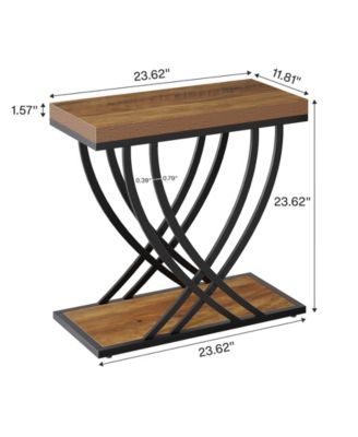 Side Table, 2-Tier Narrow End Table for Living Room, Industrial Nightstand with Metal Frame, Small Bedside Tables