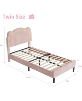Twin Bed Frame with Smart LED Lights and Bear-Shapped Upholstered Headboard,Velvet Princess Platform Bed