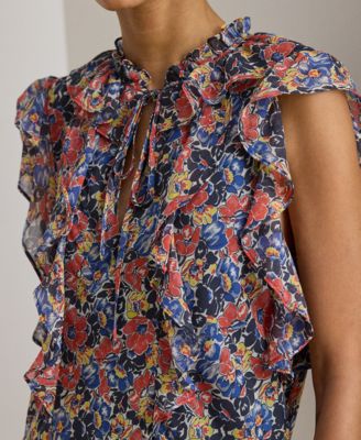 Petite Floral Ruffle-Trim Georgette Short Dress