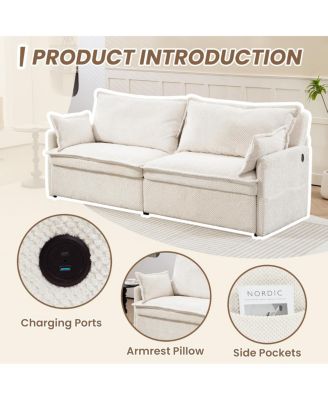 3-in-1 Corduroy Sofa Bed with Storage & Charging