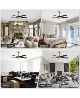 52-inch Modern Gold 5-Blade Ceiling Fan with LED Light and Remote Control