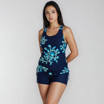 Women's Maya Tankini Swim Top With Removable Cups and Navy Swim Shorts Set