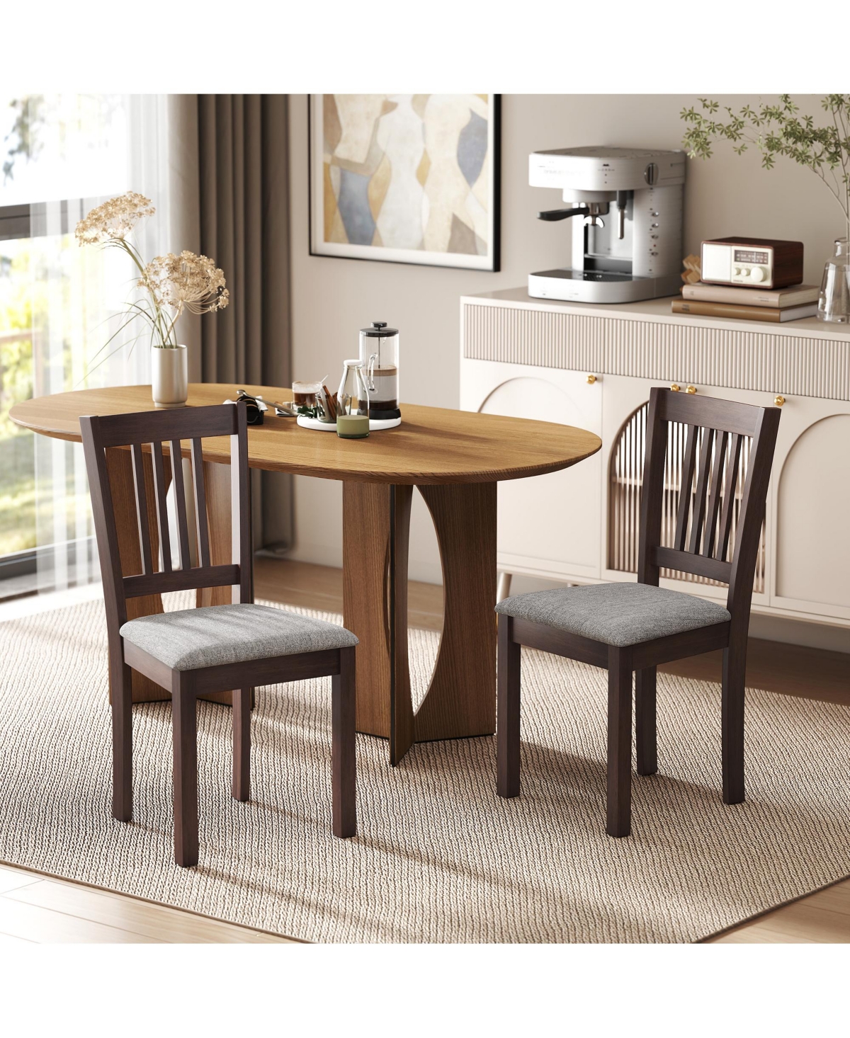 Homcom Dining Chairs Set of 2, Linen Upholste Kitchen Chairs,