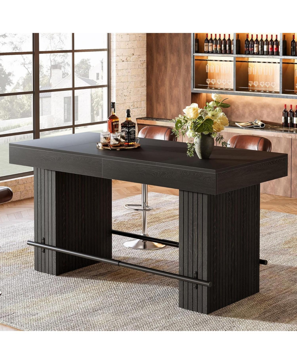 Tribesigns 62.2Inch Bar Table, Industrial Counter Height Pub Dining Large Home Unit