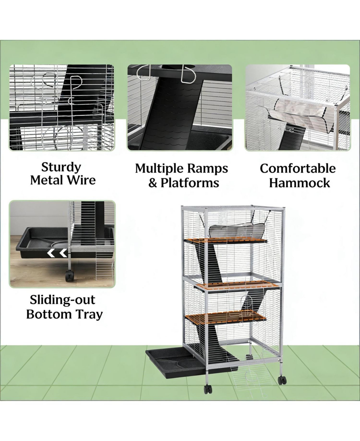 Aostirmotor Spacious Rolling Cat Hutch - Mobile Outdoor Wooden House & Shelter