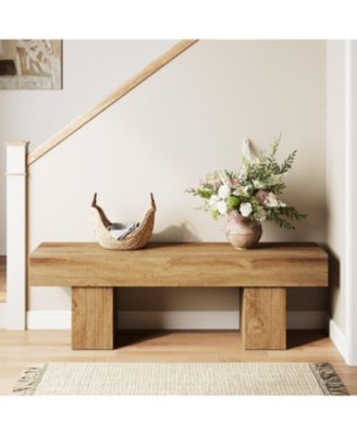 55” Entryway Bench, Farmhouse Wood End of Bed Bench, Long Indoor Bench, Oak