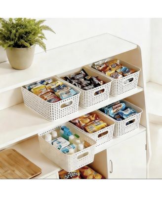 6-Piece Stackable Bamboo Lid Storage Bins for Small Space Organization