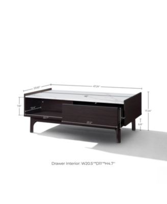 Modi Wenge Coffee Table with 1 Door, Open Storage & Raised Sides, Faux Marble Top, Manufactured Wood