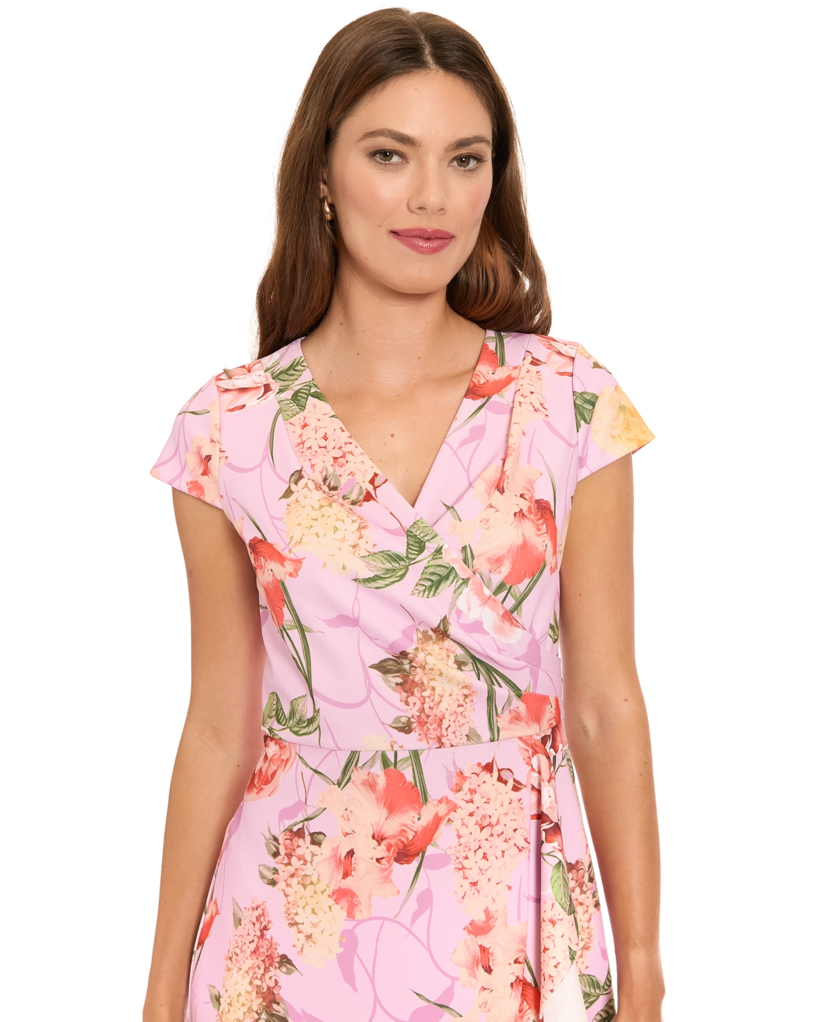 London Times Petite Printed Ruffle Detail Dress