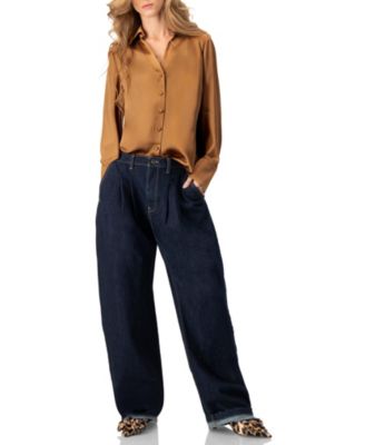 Women's Solid Long Sleeve Satin Shirt