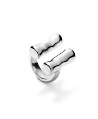 Sterling Silver-Plated Metal Alloy Ring with Two Vertical Tubes at Each End