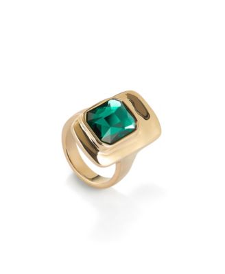 18K Gold-Plated Metal Alloy Ring with Green Faceted Crystal