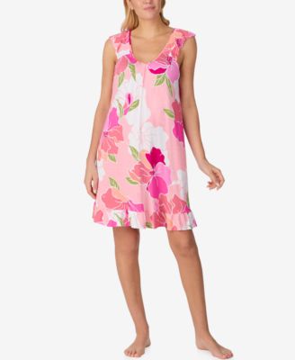 Women's Printed Short-Sleeve Chemise Sleep Dress