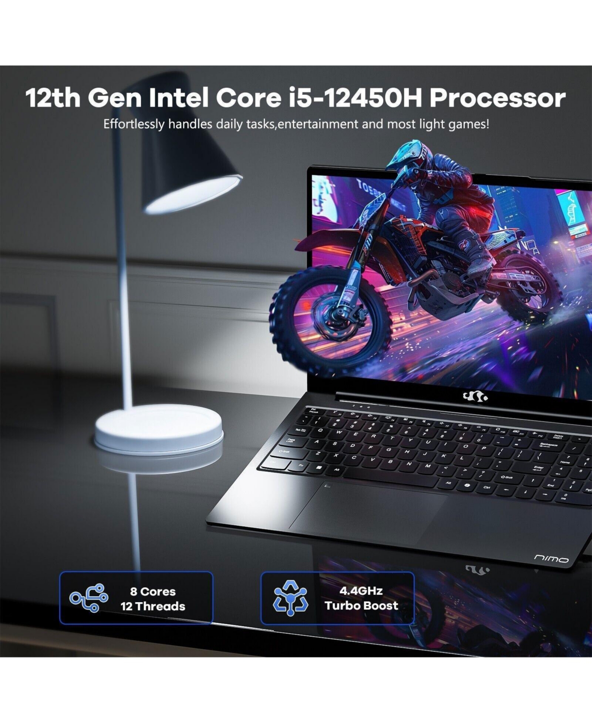 Nimo 15.6" Fhd Ips Laptop, 8 Cores Intel i5-12450H 16GB Ram 1TB Ssd WiFi 6