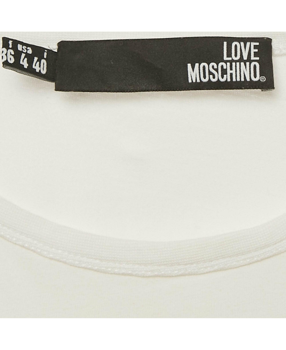Pre-Owned Love Moschino Women's White Glitter Logo Printed Cotton Knit T-Shirt