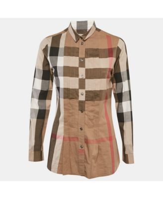 Women's Beige Checks Cotton Pink Tucks Shirt