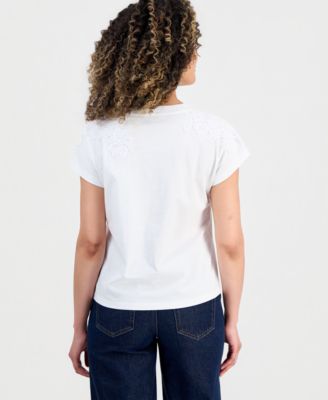 Petite Short-Sleeve Lace-Shoulder Tee