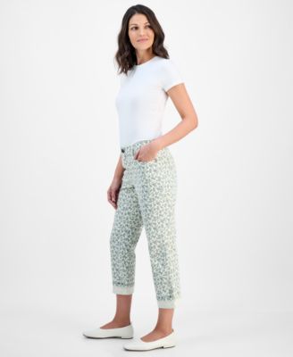 Women's Printed Mid-Rise Curvy Capri Jeans