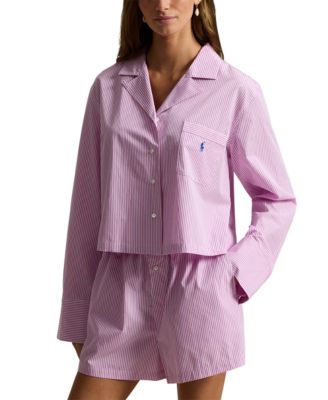 Women's 2-Piece Cropped Shirt and Boxer Shorts Pajama Set