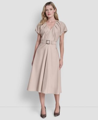 belted v neck midi dress Ever New Vanessa Belted V-Neck Linen Blend Midi Dress in Cooling Spray at Nordstrom, Size 8