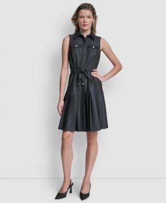 Women's Sleeveless Collared Pleated Dress