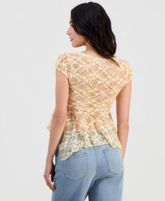 Juniors Lace Hanky-Hem Top