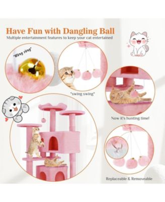 54" Pink Cat Tree Tower: Multi-Level, Sisal Post, Ladder, Plush Toys, Rest & Play