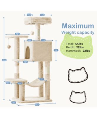 44in Cat Tree Tower: Multi-Cat Climbing, Sisal Posts, Extended Platform, Hammock