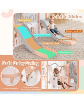 10 in 1 Toddler Slide and Swing Playset with Climber Tunnel and Double Slides