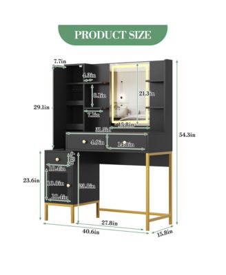 Makeup Vanity Lights and Charging Station 3 Color LED Lighted Mirror Vanity Desk for Bedrooms, Apartments