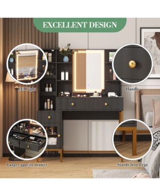 Makeup Vanity Lights and Charging Station 3 Color LED Lighted Mirror Vanity Desk for Bedrooms, Apartments