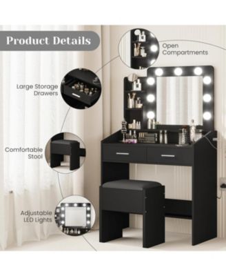 Vanity Desk Mirror and LED Lights - Makeup Vanity Desk for Bedrooms, Apartments, Easy to Assemble