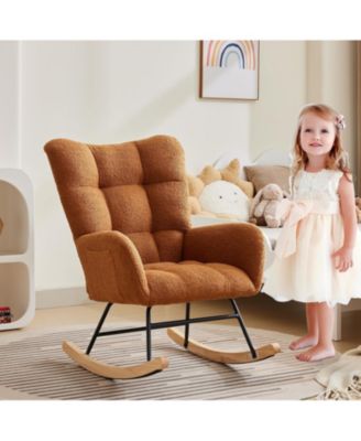 Comfy Rocking Chair for Nursery or Bedroom Upholstered Glider with Side Pocket, Ergonomic Backrest
