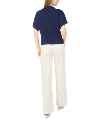 Women's Textured High Neck Wide Sleeve Top