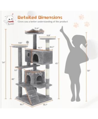 54" Light Grey Cat Tree Tower: Multi-Level, Sisal Post, Ladder, Plush Toys, Rest & Play
