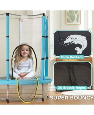 Kids Indoor Trampoline 55 Inch with Enclosure Springless Elastic Design for Ages Three to Six