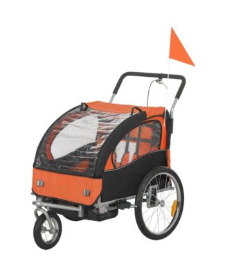 Kids Bicycle Trailer with Suspension and Canopy for Two Children Outdoor Riding