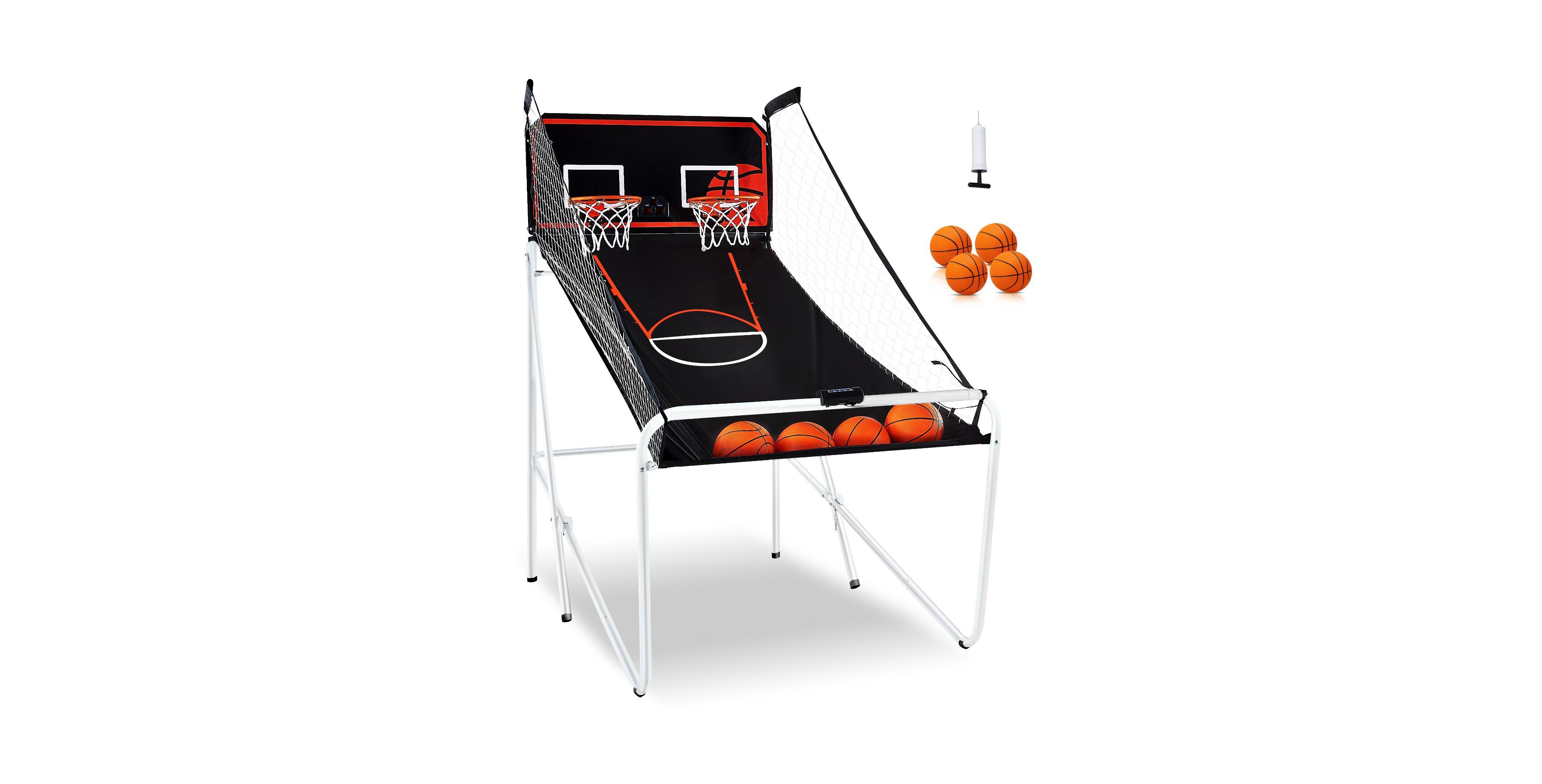 Sugift Foldable Basketball Arcade Game 2-Player Indoor Dual Shot with Scoreboard 4 Balls
