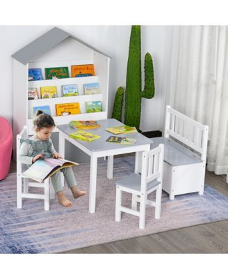 Kids Table and Chair Set with Storage Bench for Ages Three and Up