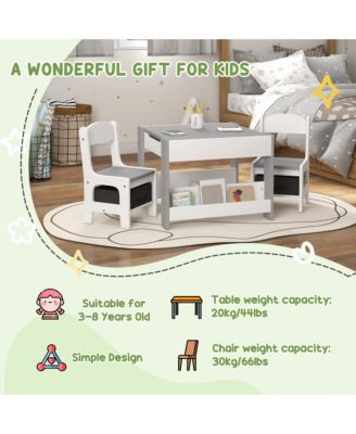 Kids Table and Chair Set with Reversible Top Storage and Bookshelf for Ages Three to Eight