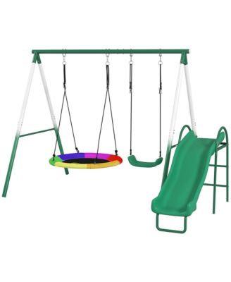 Kids Outdoor Swing Set with Saucer Swing Classic Seat and Five Foot Slide for Backyard Play