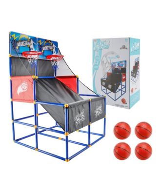 Double Hoop Basketball Arcade Game for Kids, Indoor/Outdoor Sports Toy with 4 Balls & Pump