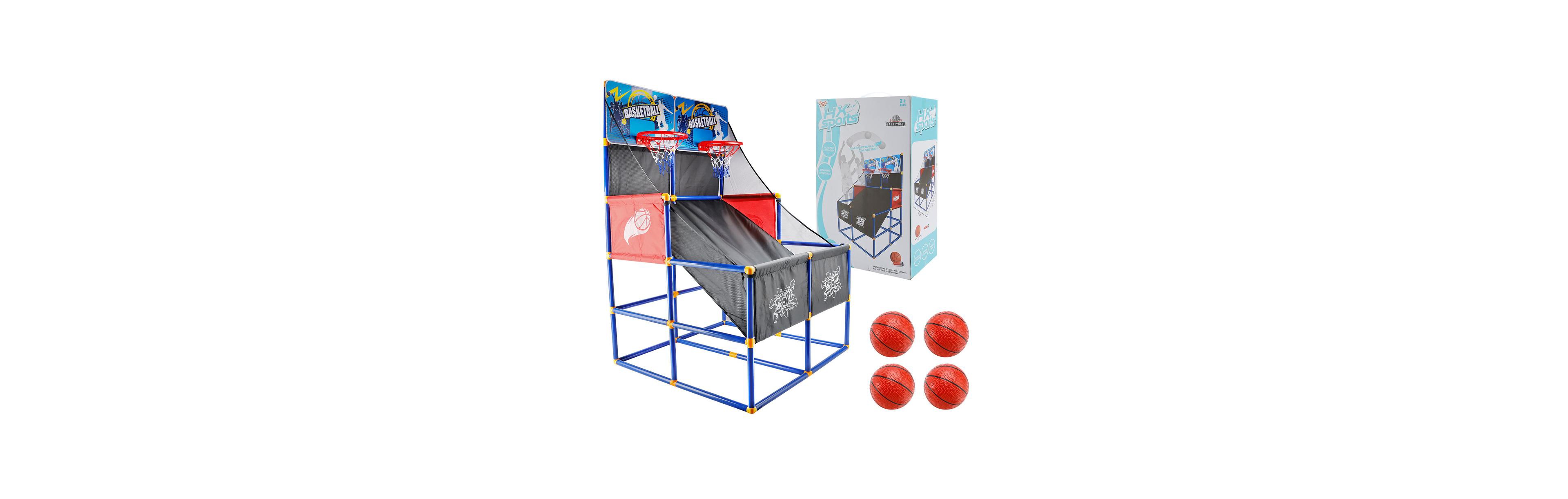 Bruce & Shark Double Hoop Basketball Arcade Game for Kids, Indoor/Outdoor Sports Toy with 4 Balls & Pump