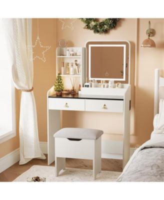 Vanity Desk Mirror Lights and Charging Station Modern Vanity Set for Bedrooms, Apartments, Easy to Assemble