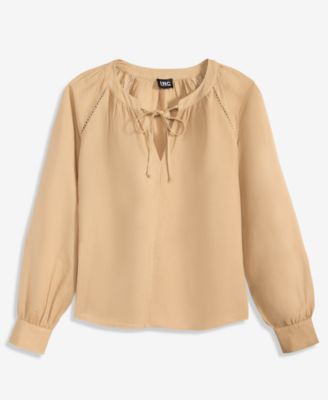 Petite Split-Neck Blouson-Sleeve Blouse