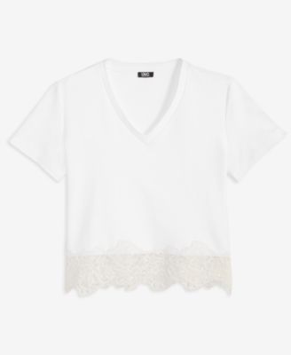 Petite Lace-Hem V-Neck Tee