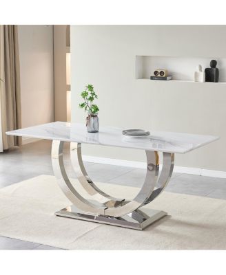 Streamdale 69" Rectangular Dining Table, Modern Simple, Marble & Stainless Steel, Seats 4-6