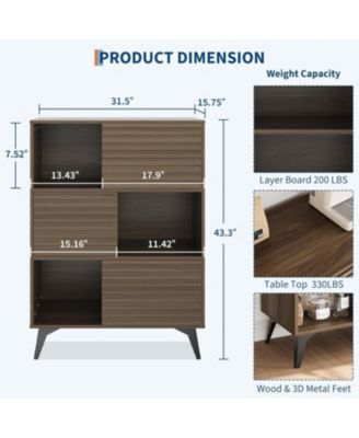 Modern Accent Cabinet with Doors and 3-Tier Storage Cabinet, Wooden Buffet Display Stand with Strong Legs for Living Room, Dining Room