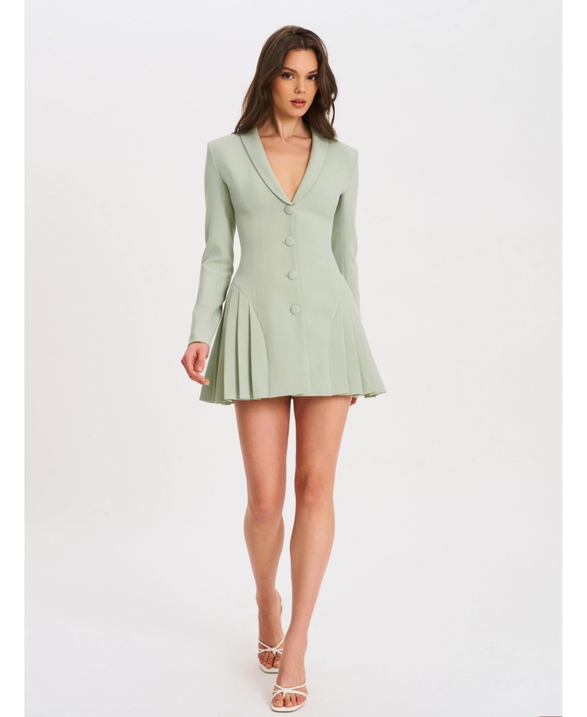 Miss Circle Women's Delia Pistachio Green Blazer Dress with Pleated Detail